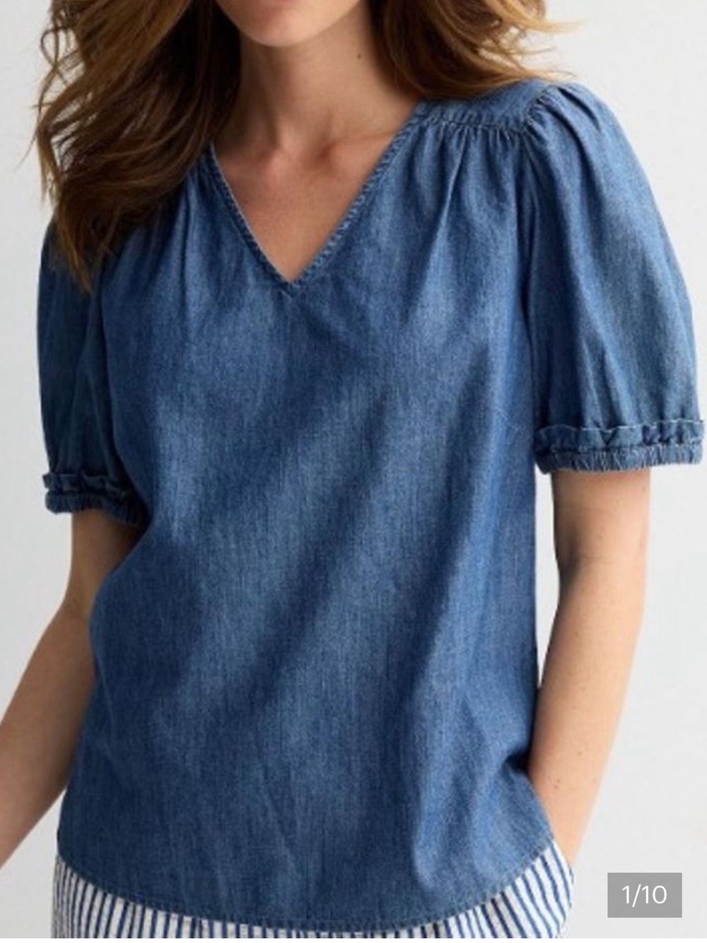 Draper James Heidi V-Neck Top in Chambray Size XL